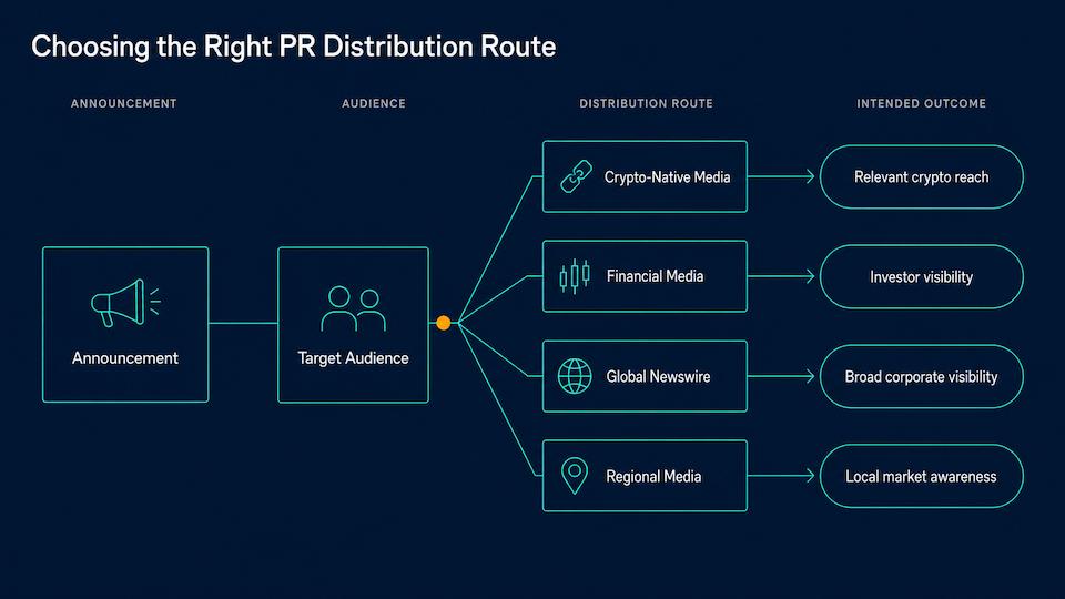 Crypto press release distribution routes compared by target audience and campaign objective