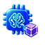 AI brain chip connected to a blockchain cube