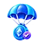 Token descending by parachute with a verification badge