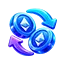 Two crypto tokens linked by exchange arrows