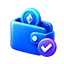 Crypto wallet with a token and confirmation checkmark