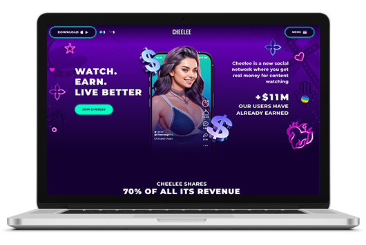 Cheelee watch-to-earn SocialFi app interface on laptop